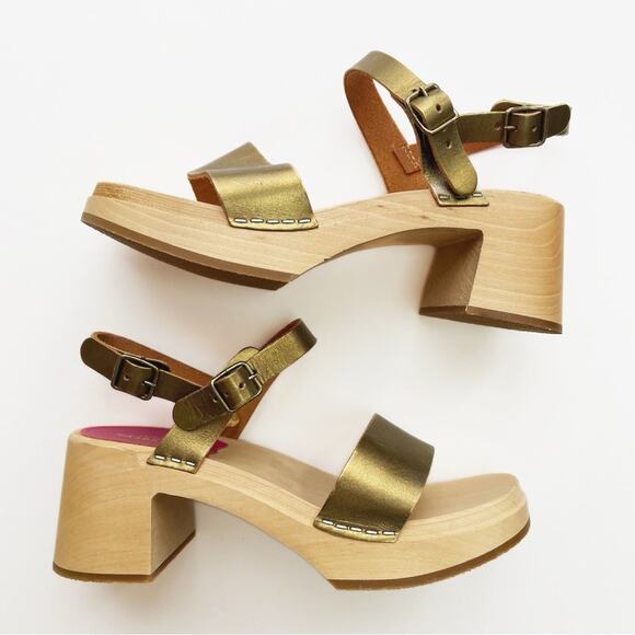 Swedish Hasbeens Gittan Clog Sandal Gold Metallic - Picture 4 of 11